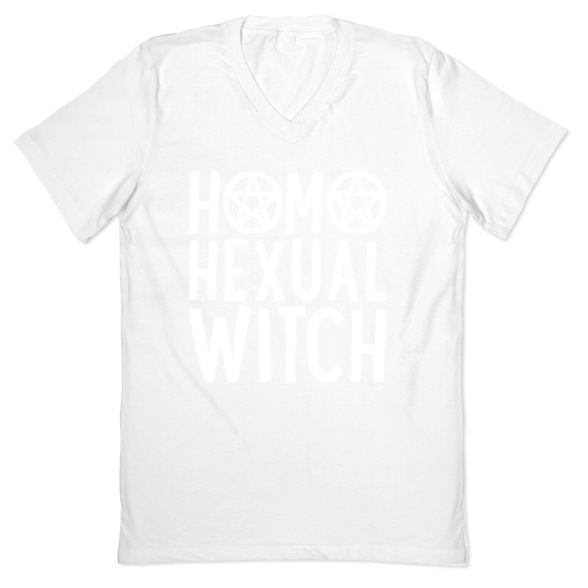 Homohexual Witch White Print V-Neck